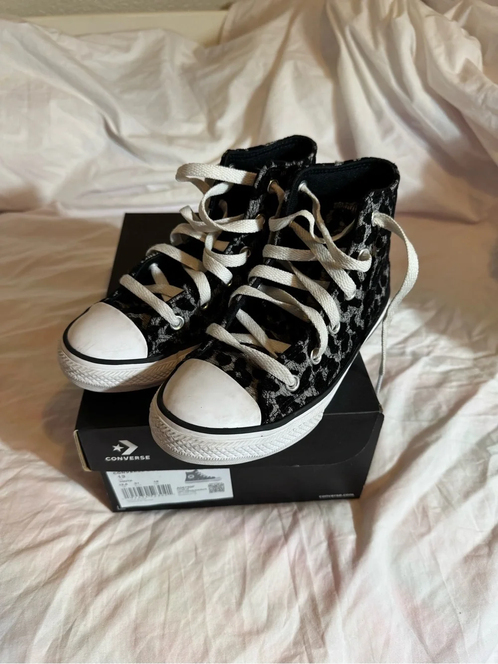 Converse Kids Black and Gray Leopard Print Chuck Taylor High Tops